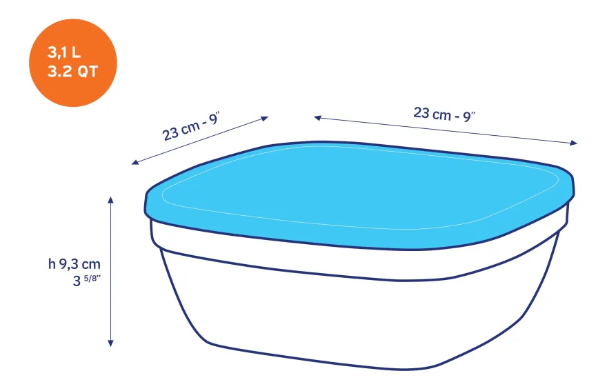 Clearance Freshbox - Boite de conservation carrée couvercle bleu 3,1L Boîtes Carrées