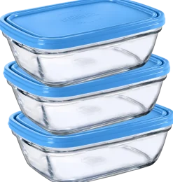 Sale Freshbox - 3 Boites de conservation rectangulaires couvercle bleu 1,1L Kits|Boîtes Rectangulaires